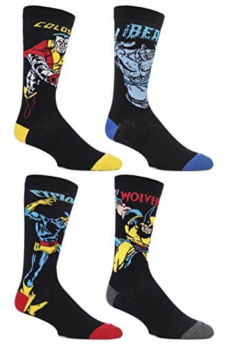 Image of SockShop Mens 4 Pair Marvel X-Men Wolverine, Beast, Cyclops and Colossus Cotton Socks 7-12 Multi
