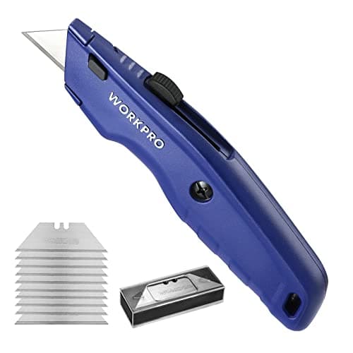 Image of WORKPRO Premium Utility Knife, Metal Retractable Box Cutter with Quick-Change Blade for Daily Use and DIY, Includes 10 Blades, Blue