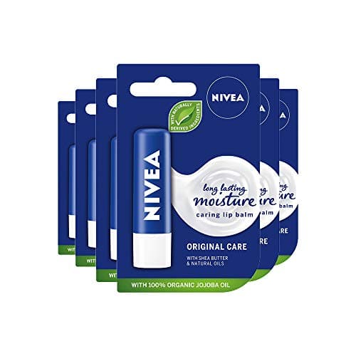 Image of NIVEA Lip Balm Original Care Pack of 6 (6 x 4.8g) Protective Lip Moisturiser with Shea Butter and Natural Oils, Caring Lip Balm for 24h Moisture Care, Lip Care with Melt-In Formula