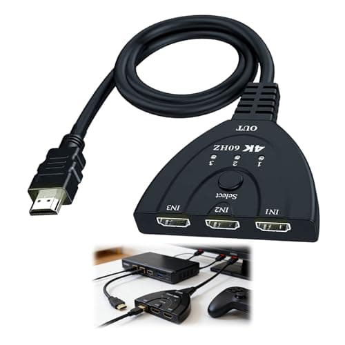 Image of 4K@60Hz HDMI Switch 3 in 1 Out, 3 Ports HDMI Switcher, Ultra HD HDR HDMI Splitter Compatible with Dual Monitors, HDCP2.2, 3D, Dolby Vision, HDMI Switcher for PS5, Xbox, PC, TV, Projector and Streaming