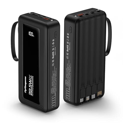 Image of Power Bank 20000mAh with Built in 4 Cable, Powerbank Fast Charging PD USB-C 6 Output & 2 Input LED Display, External Battery Pack with 2 Flashlight, Portable Charger for iPhone, Samsung, iPad, etc