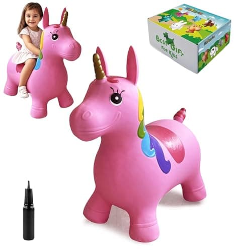 Image of HotMax Bouncy Horse, Pink Unicorn Bouncer, Inflatable Plush Bouncy Animals Hopper for Toddlers, Waddle Unicorn Ride on Rubber Jumping Toys Baby First Birthday Gift 18 Month 2 3 4 Year Old Kid