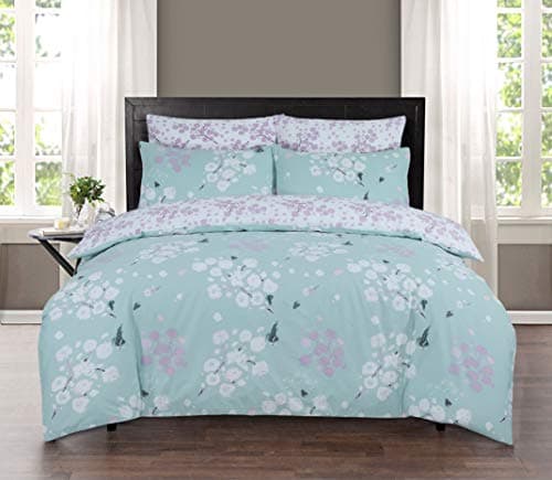 Image of Indus Textiles 100% Pure Cotton Reversible Patterned Duvet Cover Sets (Blossom Duckegg, Double)