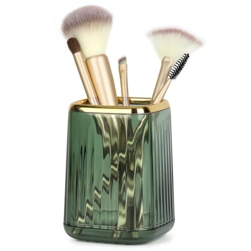 Image of HONTIUS Makeup Brush holder Organizer for Vanity Countertop, Plastic Cosmetic Makeup Brush Storage Holder, Vintage Make Up Brushes Cup (vintage green)