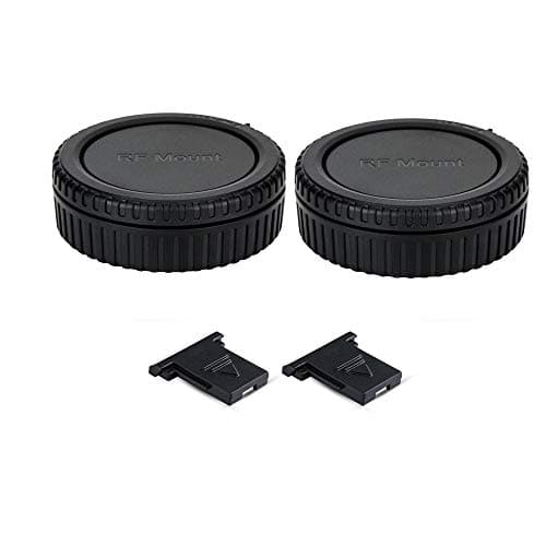 Image of 2 Pack RF Mount Body Cap Cover & Rear Lens Cap for Canon EOS R100 R50 R50V R8 R R1 R3 R5 R6 Mark II III R7 R10 RP Mirrorless Camera & RF Mount Lenses, with 2 Extra Hot Shoe Protective Covers Included