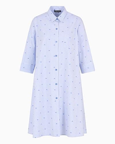 Image of EMPORIO ARMANI Woman Woven Stripes Short Dressing Gown Blue S
