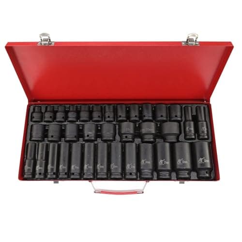 Image of CROWNSHOP 35 Piece Impact Sockets Set 1/2" Drive Impact Socket Set PointSocket Tool Drive Impact Socket Kit Deep 6-Point Sockets for Spindle Axle Nuts and DIY Workshop (8-32mm)