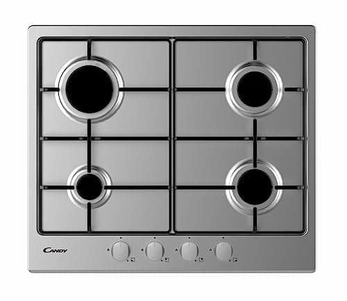 Image of Candy 59cm Four Burner Gas Hob With Enamelled Pan Stands - Stainless Steel