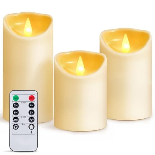 Image of LED Candles Flameless Battery Operated-4"x3" 5"x3" 6"x3" set of 3 Electric Candle with Remote and Timer Plastic Pillar Electronic Flickering Light for Wedding Party Birthday Christmas Ivory