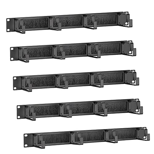 Image of kwmobile 1U 19" Server Rack Cable Management Brackets - Set of 5 Steel Cable Organisers for Fibre Optic Network and Patch Cables - Features Brushed Backing