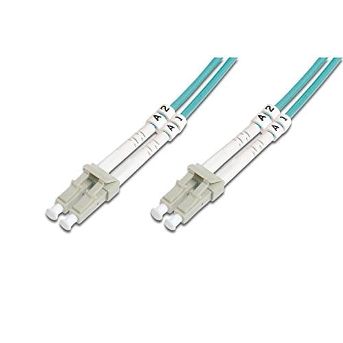 Image of DIGITUS DK-2533-15/3 – Fibre Optic Cable OM3 – 15 m – LC to LC – Duplex Fibre Optic Cable – 1/10/40/100 Gbit/s – MM Multimode Fibre Optic LAN Cable – Fibre Type: 50/125 µ – Turquoise (Aqua)
