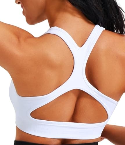 Image of JOYSPELS Women's Sports Bra Seamless 4-Way Stretch Yoga Top with Removable Pads for Gym, Workouts, Running White XS