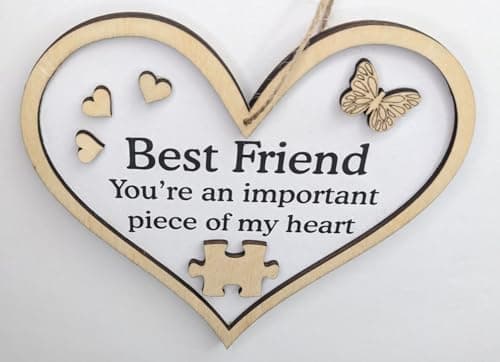 Image of 12 cm heart decoration Best Friend Gift Special Friend Wooden Hanging Heart Chic Sign Birthday Thank You Keepsake Important Piece of My Heart Plaque Sign
