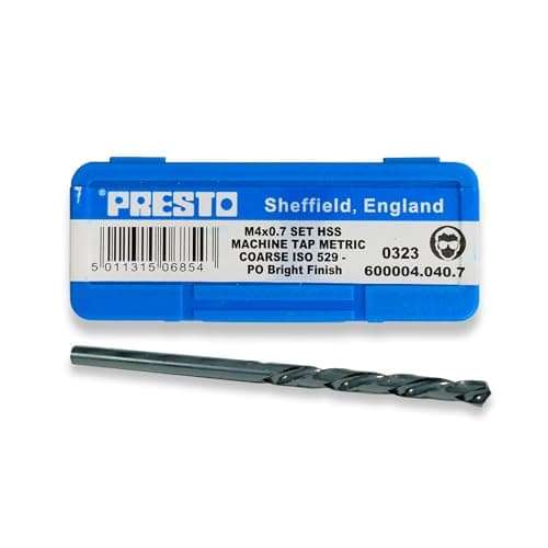 Image of Presto M4 x 0.7 HSS Metric Hand Tap Set (Pack of 3) 600004.040.7 & 3.3mm Hss Tapping Drill from RDGTools