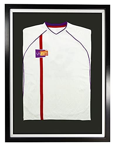 Image of Vivarti DIY Junior Standard Sports Shirt Display Frame for Football Shirt, Rugby Shirt, Band T-Shirt Shadow Box - 50x 70cm - Black Frame, White Inner Frame, Black Backing Card