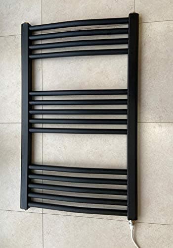 Image of Greened House 500w x 800h Black Electric Curved Heated Towel Rail Bathroom Radiator