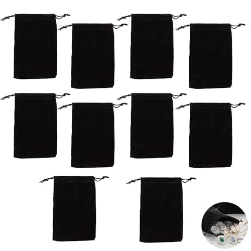 Image of JFGDVW 10 Pcs Black Velvet Jewellery Pouches, Small Size Gift Bags For Jewellery, Multifunctional Reusable And Gift Bags, For Wedding, Party, Valentine, Christmas