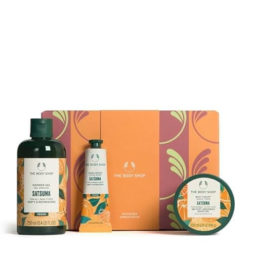 Image of The Body Shop Satsuma Essentials Gift Set, Shower Gel 250ml, Body Yogurt 200ml, Hand Cream 30ml, Citrus Body Care Set, 48hr Hydration, Refreshing Cleanse, Softening, Vegan Skincare Gift
