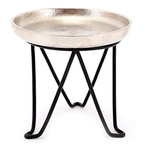 Image of Stylish Silver Metal Candle Holder | Decorative Pillar Candle Display Dish | Tealight Candle Tray On Legs