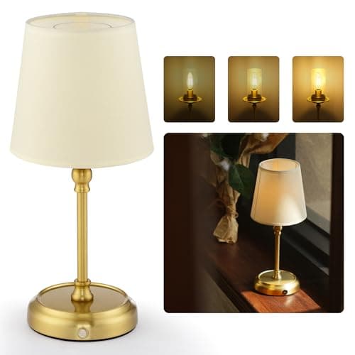 Image of LuminexDesigns Bedside Lamps, 5200 mAh Rechargeable Cordless Table Lamps for Living Room with Bulb Included, Dimmable, Touch Control, 3-in-1 Shade, for Bedroom, Dining,Home Décor - Gold