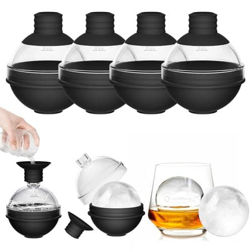 Image of Large Ice Cube Tray Moulds with Funnel Lid - Big Sphere Ice Ball Maker, Silicone Round Ice Molds for Whiskey, Cocktails, Wine, and Drinks (Set of 4) - Reusable Easy-Release Circle Ice Tray