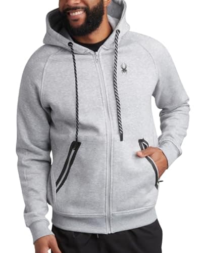 Image of Spyder Mens Zip Up Hoodie - Super Soft Performance Fleece Sweatshirts for Men - Warm Athletic Hoodies for Running Walking Gym, Heather Grey, S