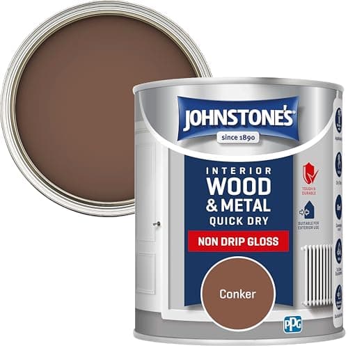 Image of Johnstone’s - Quick Dry & Non Drip Gloss Paint for Wood & Metal - Conker | Interior & Exterior | Low Odour, Water-Based Formula, Dry in 1-2 Hours | 10m2 Coverage per Litre | 750ml