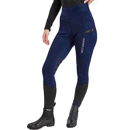 Image of AS8 Women's Two Tone Ladies Girls Riding Tights With Silicone Knee Patch, Phone Zip Pockets, Navy Skinny Jodhpurs (Waist 34, Regular)