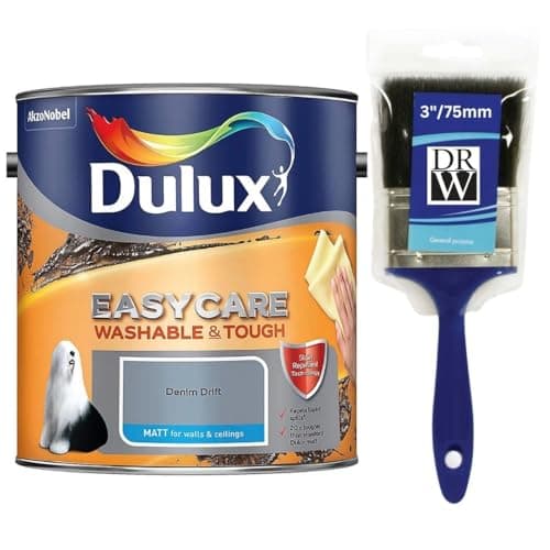Image of Denim Drift Dulux Easycare Matt Emulsion Paint 2.5L + 3" Emulsion Paint Brush – Washable & Stain Resistant, Durable Matt Finish, Quick Dry, Low Odour Interior Wall & Ceiling Paint