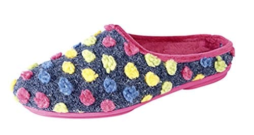 Image of Ladies 'AMY' Spotted Knit Mule Slippers with Rubber Sole Fuchsia size 6 UK