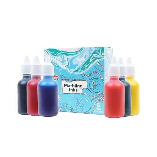 Image of Scola Marbling Ink, 6 Assorted Colours, 25ml Bottles, Marbled Patterns, School Supplies, Art and Children's Craft Projects, for Kids