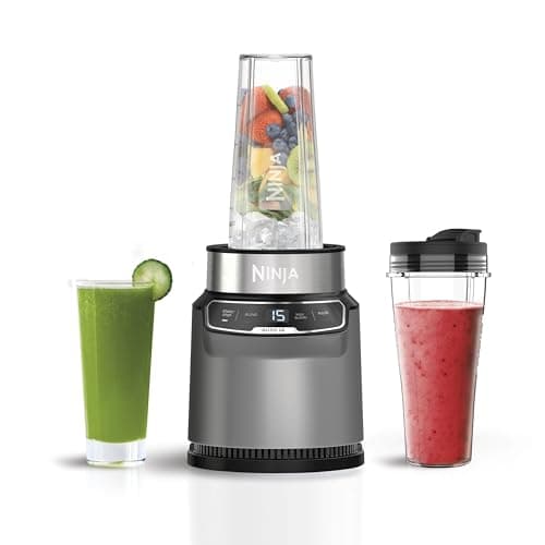 Image of Ninja Blender with Auto-iQ, Blend in Cup, One Touch Controls, Make Smoothies, Milkshakes & Frozen Treats, Dishwasher Safe Parts, Stainless Steel Blades, 1000W, 1 x 700ml Cup, Grey/Silver, BN500UK