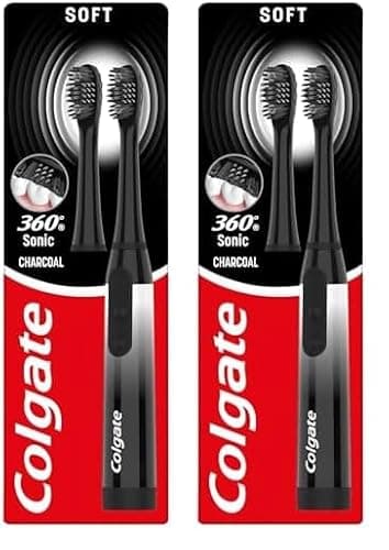 Image of Colgate Battery 360 Sonic Charcoal Soft Toothbrush with Charcoal Infused bristles Cleans in 4 Ways for a Healthy, Whole Mouth Clean with a Replaceable Head and a Battery (Pack of 2)