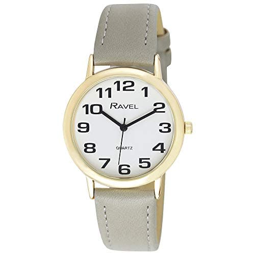 Image of Ravel Women's Easy Read Watch with Big Numbers - Grey/Gold Tone/White Dial