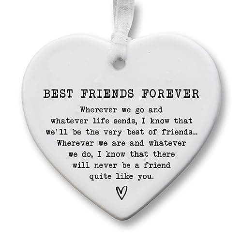 Image of Best Friends Forever Ceramic Heart Gift – Friendship Keepsake Hanging Ornament Meaningful Quote Plaque – 8cm x 7cm