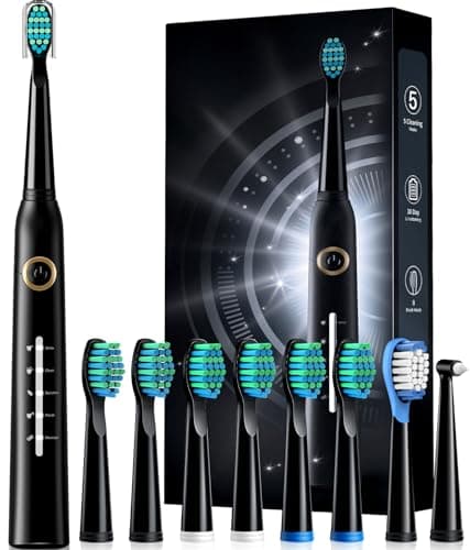Image of Electric Toothbrush, Sonic Toothbrushes with 8 Brush Heads 40000 VPM 5 Modes, Sonic Toothbrushes Fast Charge 4 Hours Last 30 Days (Black)