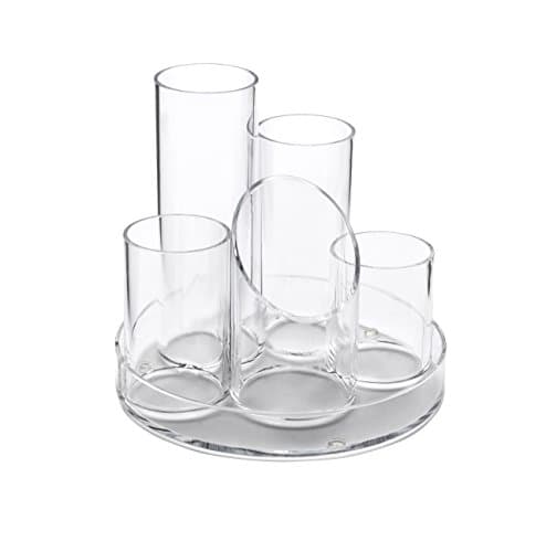 Image of Osco Clear Acrylic 5 Tube Pen Pot, Transparent Desk Organiser for Pens, Pencils, Rulers & Makeup Brushes, Stationery Holder for Home Office, School Teacher Desks, Single