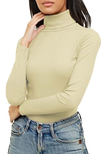 Image of Re Tech UK Ladies Plain Ribbed Cotton Polo Turtle Roll Neck Tunic Top Jumper Full Sleeve, Stone, M/L 12-14