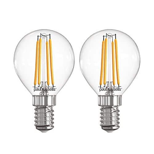 Image of Paul russells LED Filament Golf Ball Light Small Edison Screw E14, 40w Equivalent G45 Bulb, SES 4.5W 470LM Mini Globe 2700K Warm White Lamps, Chandelier Energy Saving Non-Dimmable Lightbulbs, 2 Pack