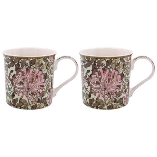 Image of Lesser & Pavey Set of 2 British Designed Coffee Mug | Ceramic Coffee Mugs for Home or Work | Large Mugs for Hot Drinks | Honeysuckle Tea and Coffee Cups - William Morris