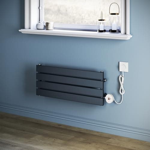 Image of ZANOFIRA 400W Smart Electric Radiator with WiFi Control,Programmable Timer & LCD Display, Energy-Efficient, Anthracite Grey Horizontal Designer Radiator Single Column Flat Panel, 300x800mm