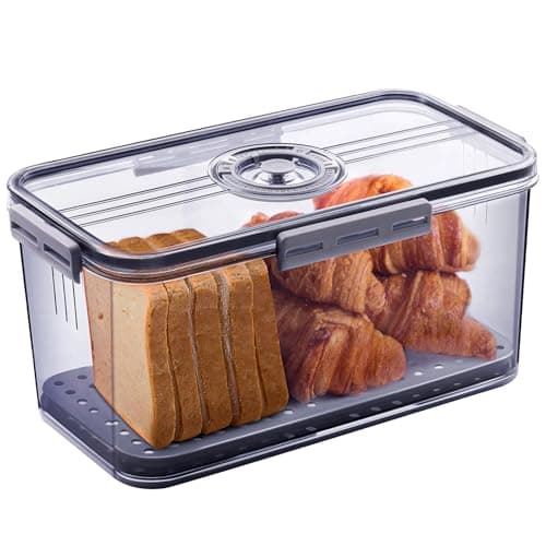 Image of Gifhomfix Bread Bin Airtight Bread Bins for Kitchen Counter, Time Recording Bread Box with Lid, Bread Storage Container for Homemade Bread, Toast, Bagel, Donut and Cookies, Grey