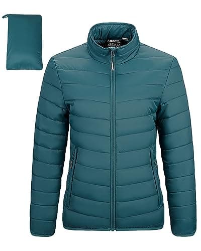 Image of Outdoor Ventures Womens Winter Lightweight Jacket Warm Short Packable Puffer Jacket Transitional Padded Jacket Quilted Jacket for Ladies Lined for Hiking Travel, Cyan M
