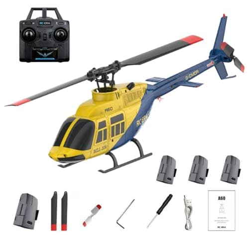 Image of RC ERA A60 Bell 206 RC Helicopter for Adults, 1/42 Scale Single Rotor Flapless RC Helicopter, 6G 6CH Remote Control Aircraft Model with Altitude Hold & One-Key Takeoff Landing (RTF/4Battery)