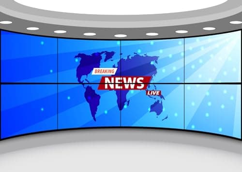 Image of CORFOTO 2.5x1.8m News Studio Room Backdrop News Broadcast Hall Backdrop TV Show Newscaster Studio Photography Background Live Stream Video Conference Backdrop Photo Props
