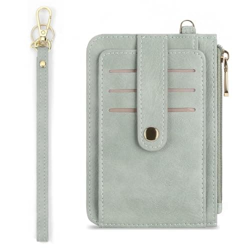 Image of SENDEFN Small Wallet for Women RFID Leather Credit Card Holder Slim Purse Wristlet Keychain Wallet with Zipper Pocket(Light Green)