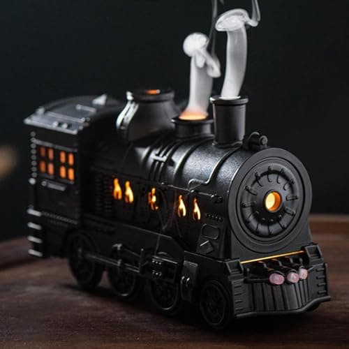 Image of RuiDay Train Diffuser, 300ML Vintage Steam train diffuser, Essential Oil Diffusers, Air Diffuser Humidifier with 2-Color LED Light, 2 Mist Modes, Auto Shut-Off for Bedroom Office, Home Decor (Black)
