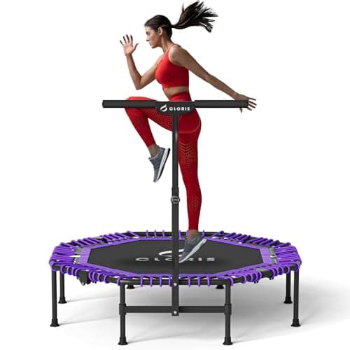 Image of CLORIS 48'' Foldable Fitness Trampoline - Max Load 450lbs, Rebounder with Adjustable Foam Handle Indoor/Outdoor Fitness Body Exercise (Purple)