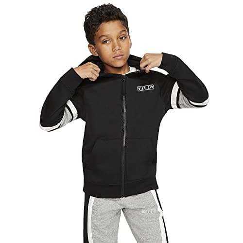 Image of Nike Kid's Air Full-Zip Hoodie, Black/Dark Grey Heather White, M