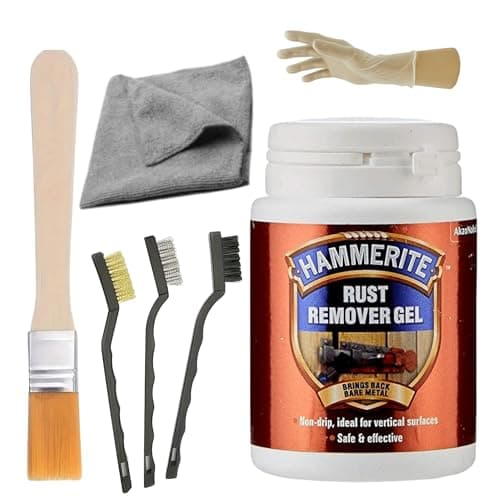 Image of Ultimate Rust Removal and Treatment Kit - Hammerite Rust Remover Gel 100ml Bundled With - 3 Wire Brushes, Paintbrush, Disposable Gloves, Microfiber Cloth - Perfect for Cars, Bikes, and More